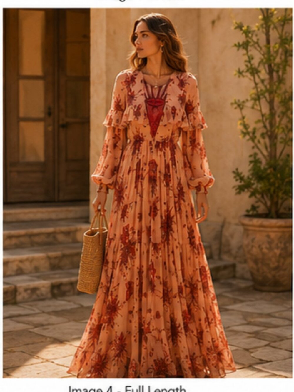 GIAMBATTISTA VALLI SS19 100% Silk Lip Print Ruffle Maxi Dress | IT 48 / US 12